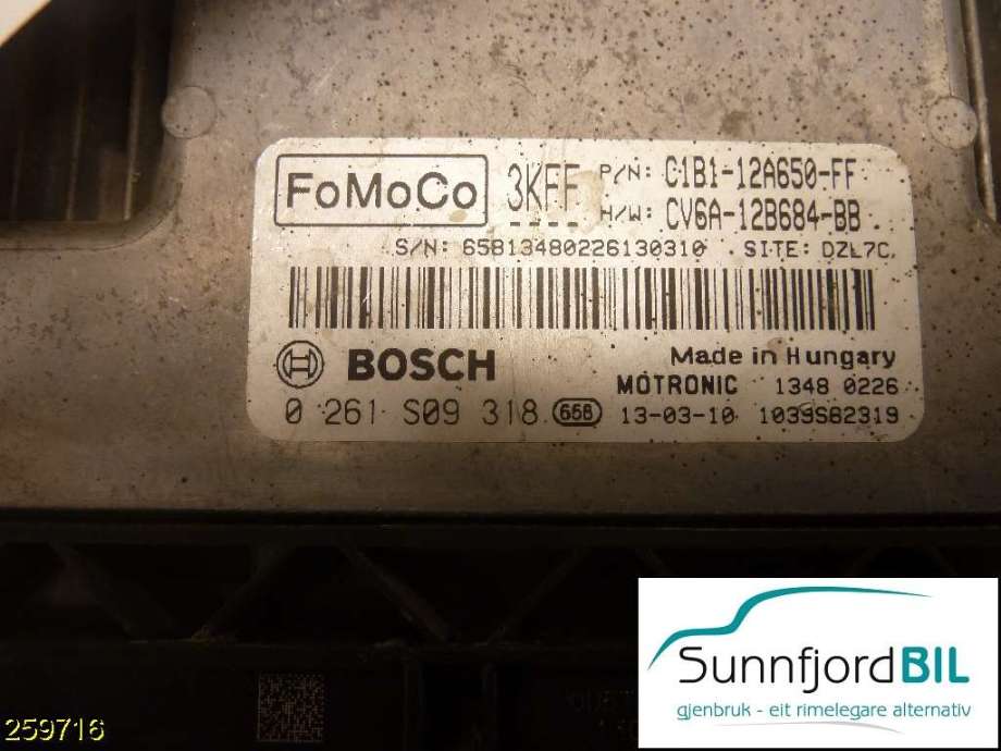 Styreenhet motor til Ford Fiesta, 2013-2017 (Type VI, Fase 2)  (FORD|C1B112A650FF)
