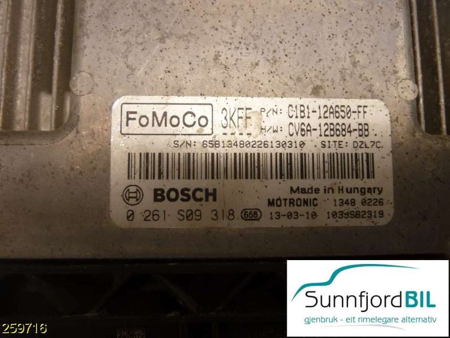 Styreenhet motor til Ford Fiesta 2013-2017 (Type VI, Fase 2)  (FORD|C1B112A650FF|0261S09318|)
