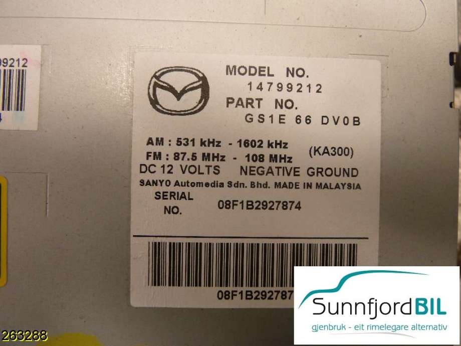 Bilstereo navigasjon til Mazda 6 2008-2010 (Type II, Fase 1) (MAZDA|GS1E66DV0B|)