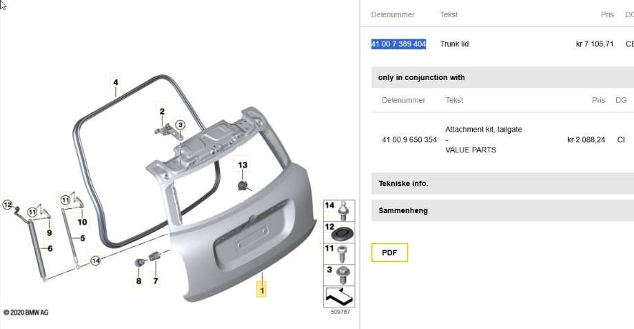 Bakluke combi til Mini Countryman 2017-2023 (F60) (F60) (MINI|41 00 7 389 404|)