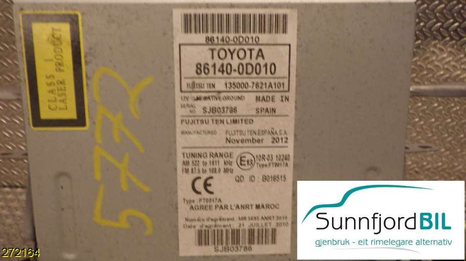 Bilstereo til Toyota Yaris 2012-2014 (Type III, Fase 1)  (TOYOTA|)
