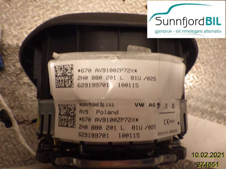 Airbag rattpute til VW Amarok 2010-2016 (Type I, Fase 1)  (VOLKSWAGEN|2H0880201L|7E0 880 201 AQ|)