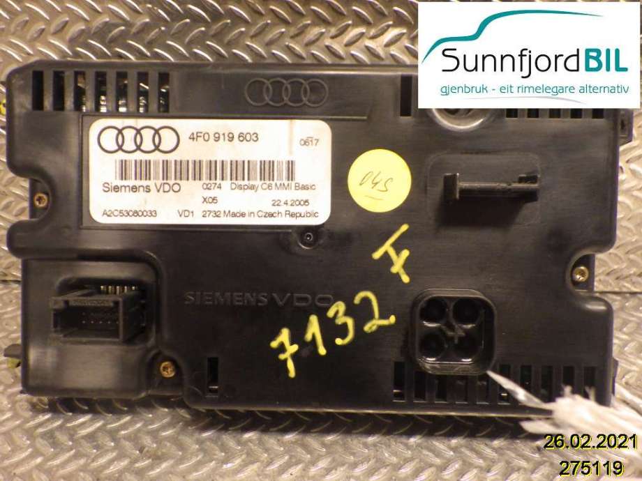 Multimedia display (MCU - Media Controller Unit) til Audi A6 2005-2008 (Type III, Fase 1) (C6) (C6) (AUDI|4F0 919 603|)