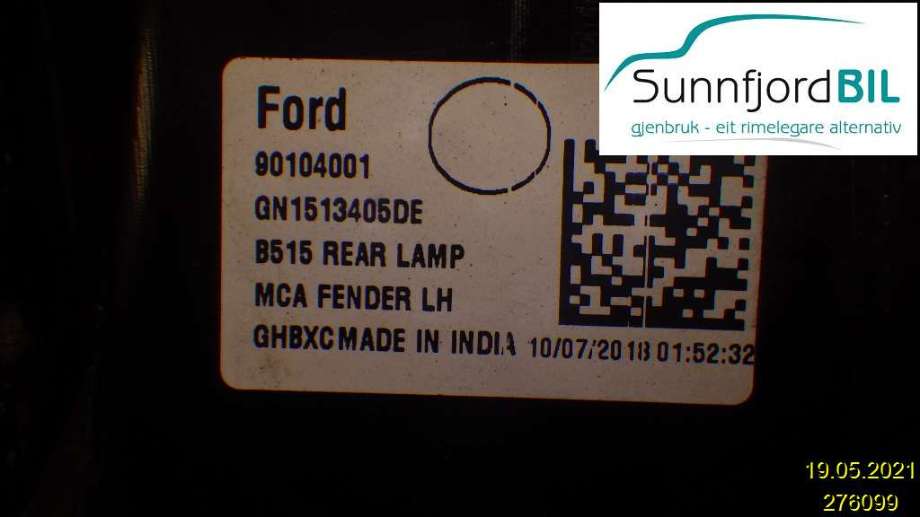 Baklykt venstre til Ford Ecosport 2016-->>  (FORD|GN1513405DE||90104001)
