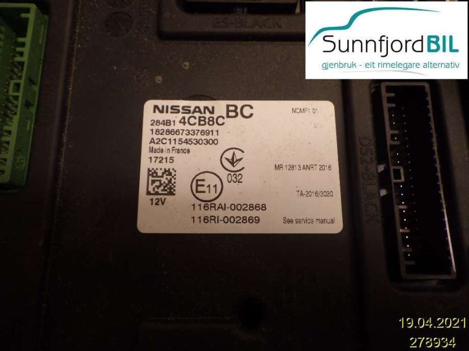Styreenhet comfort (BCM) til Nissan Qashqai 2014-2021 (Type II)  (NISSAN|284B14CB8C|A2C1154530300|)