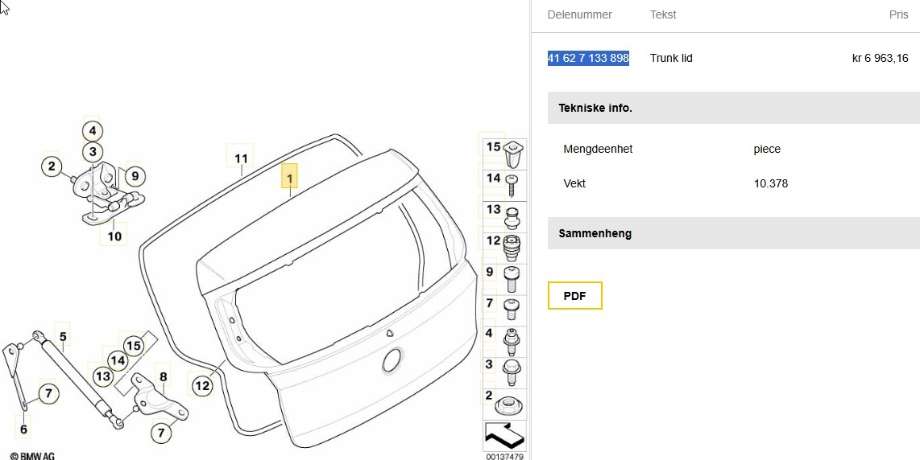 Bakluke combi til BMW 1-Serie 2004-2011 (E81/E82/E87/E88) (E81/E82/E87/E88) (BMW|41 62 7 133 898|)