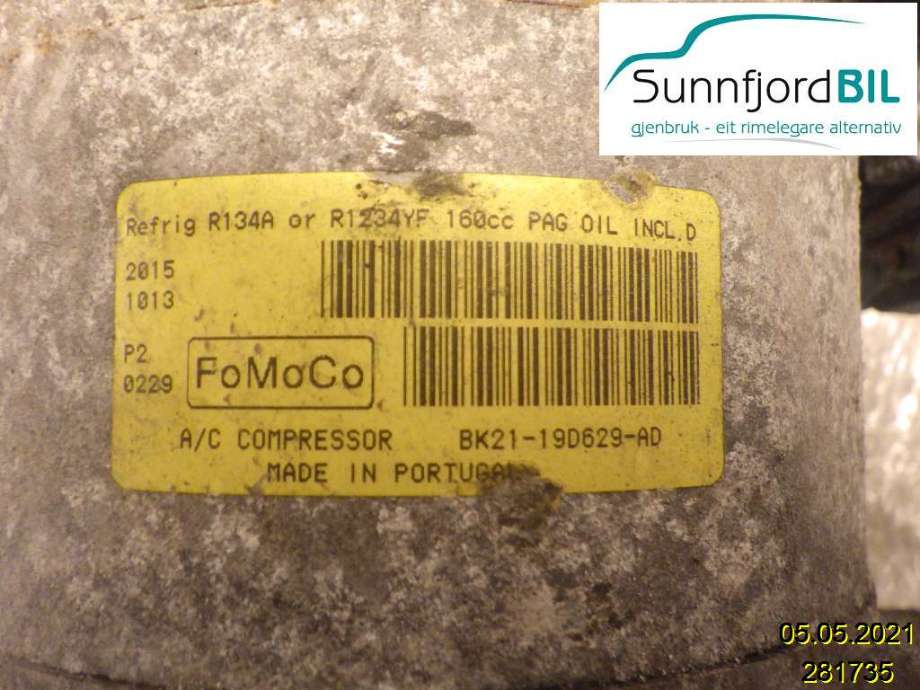 Aircondition kompressor til Ford Transit Custom, 2013-2023 (Type I)  (FORD|BK2119D629AD)