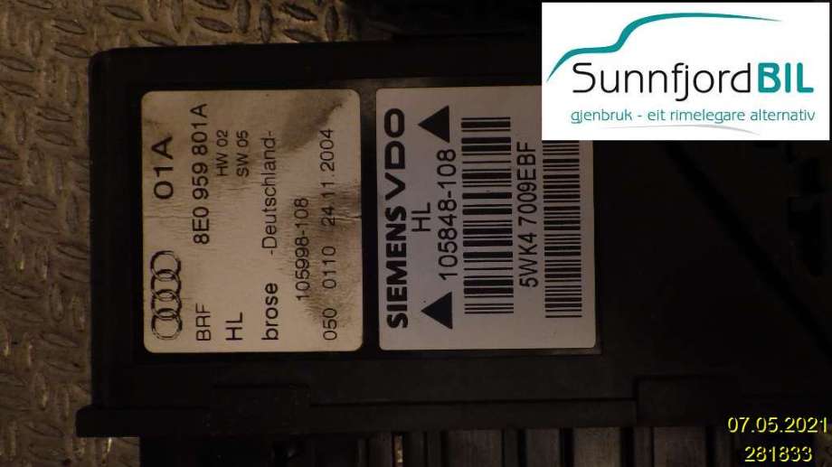 Ruteheis venstre til Audi A4, 2004-2008 (Type III) (B7) (B7) (AUDI|8E0959801A)