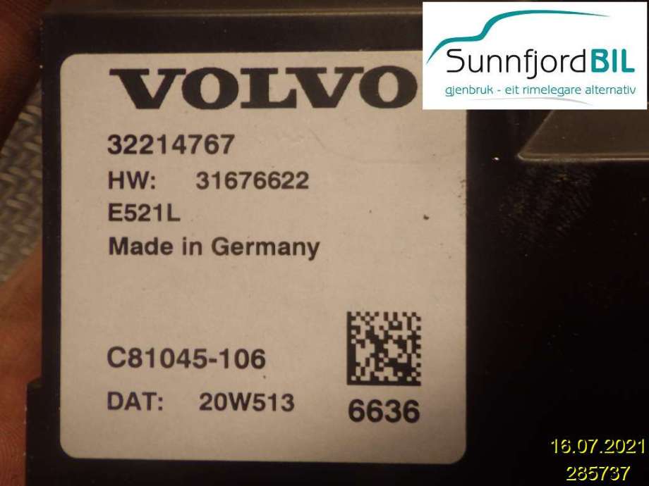 Styreenhet elektrisk bakluke til Volvo V70 2007-2013 (Type III, Fase 1)  (VOLVO|32214767|)