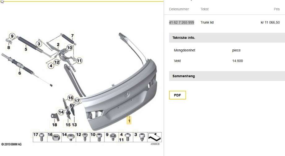 Bakluke til BMW 5-Serie 2010-2017 (F10/F11) (F10/F11) (BMW|41 62 7 265 999|41627265999|)