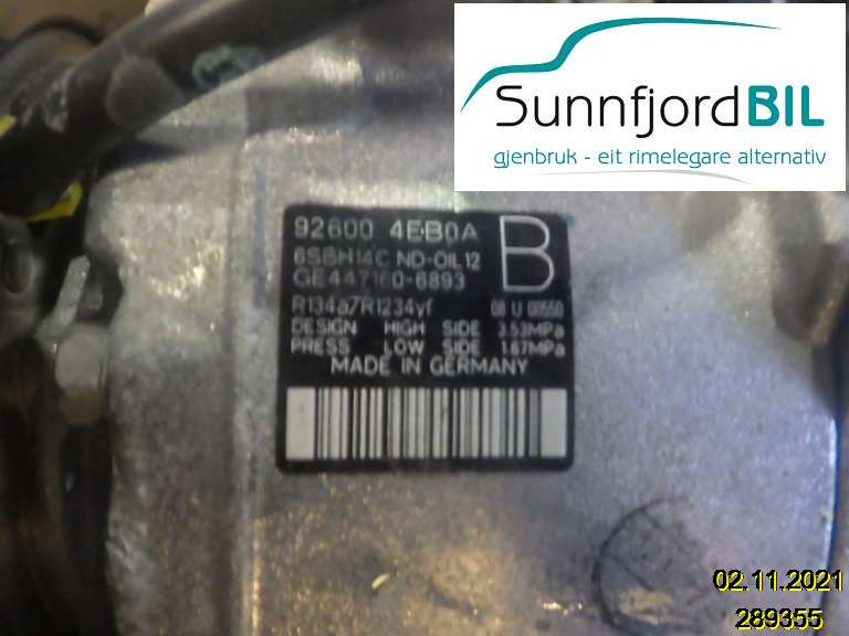 Aircondition kompressor til Nissan Qashqai 2014-2021 (Type II)  (NISSAN|926004EB0A|)