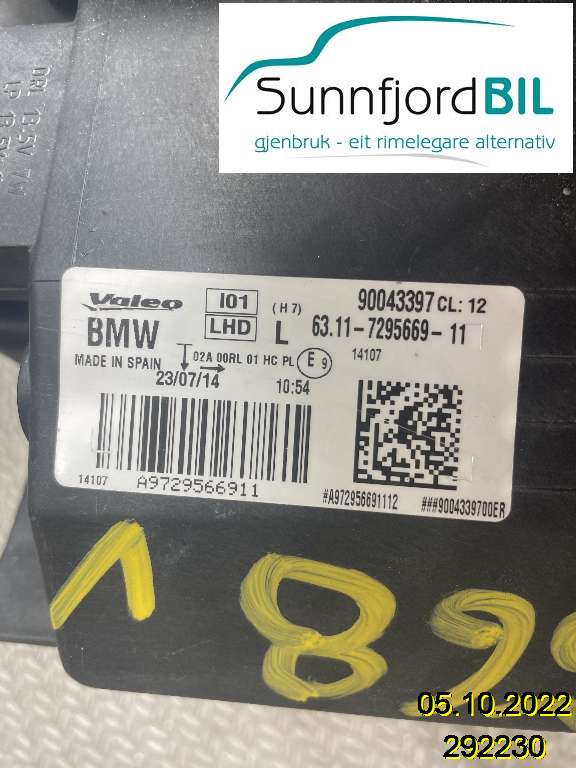 Frontlykt venstre halogen til BMW i3 2013-2022  (BMW|63 11 7 295 669||063.11-7295669-11)
