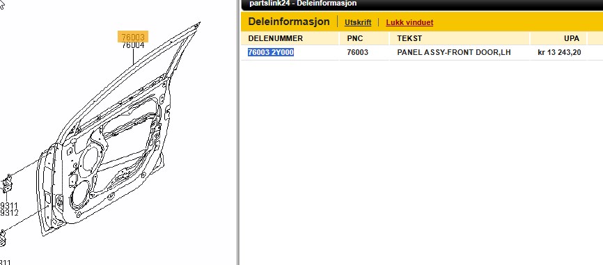 Dør venstre foran til Hyundai Ix35 2010-2015 (HYUNDAI|76003 2Y000|)