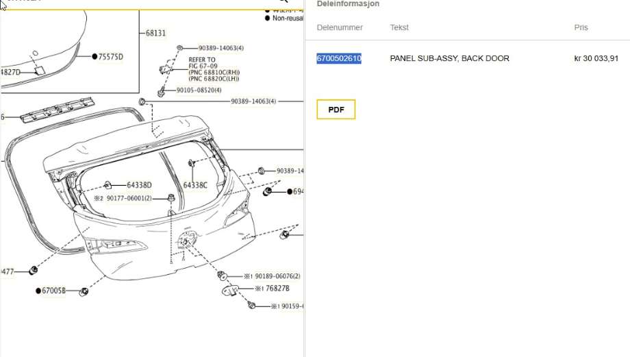 Bakluke combi til Toyota Corolla 2019-->> (TOYOTA|6700502610|)