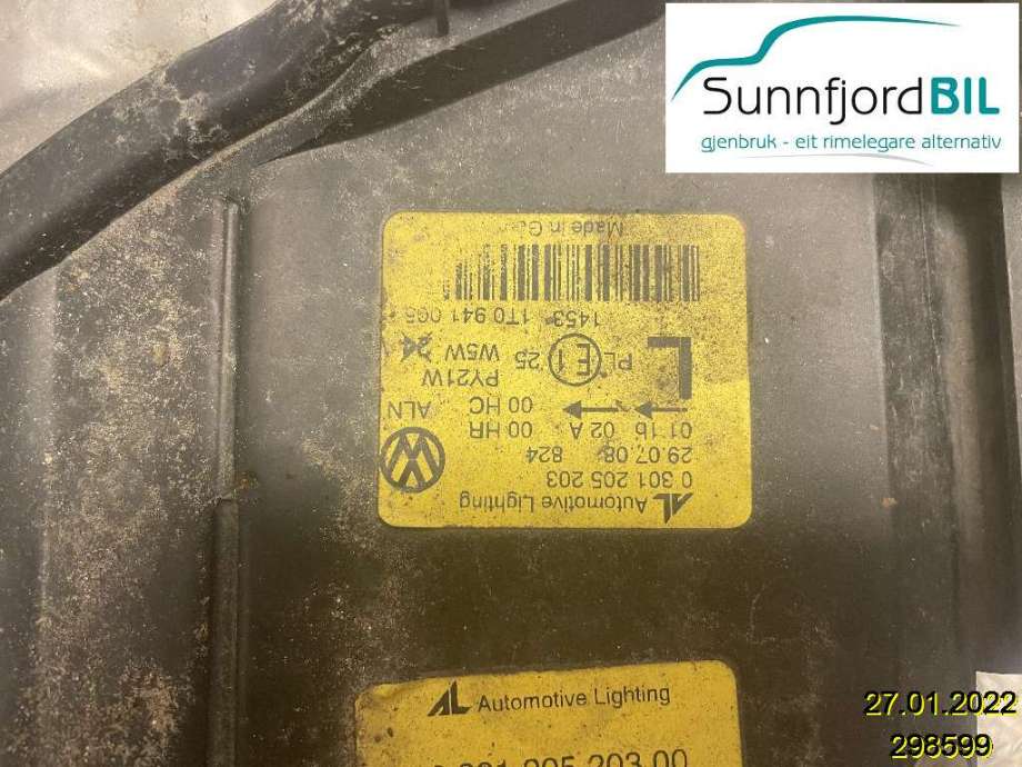 Frontlykt venstre halogen til VW Touran 2003-2006 (Type I, Fase 1)  (VOLKSWAGEN|1T0 941 005 R|)