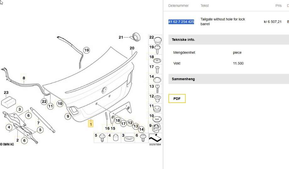 Bakluke sedan til BMW 3-Serie 2005-2011 (E90/E91/E92/E93) (E90/E91/E92/E93) (BMW|41 62 7 254 425|)