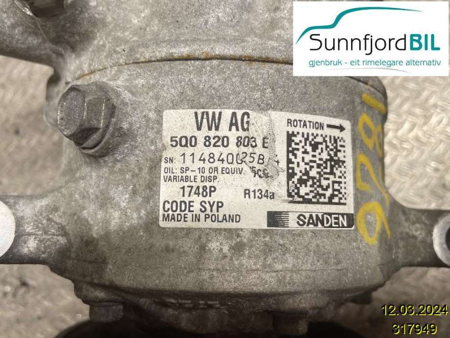Aircondition kompressor til Škoda Octavia, 2013-2016 (Type III, Fase 1)  (SKODA|5Q0820803E)