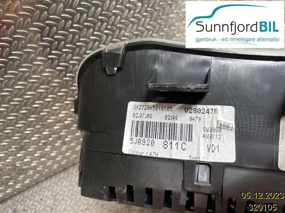 Instrumentpanel til Škoda Fabia 2007-2010 (Type II, Fase 1)  (SKODA|5J0920811C|)