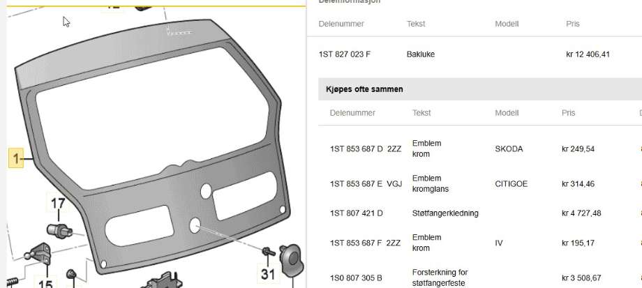 Bakluke combi til Škoda Citigo-e 2019-->>  (SKODA|1ST 827 023 F|)