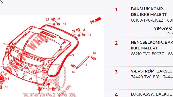 Bakluke combi til Honda Civic 2012-2015 (Type IX, Fase 1)  (HONDA|68100TV0E10ZZ|)