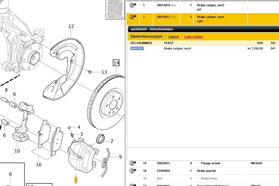 Bremsecaliper høyre foran til Polestar 2, 2020-->>  (36012917)