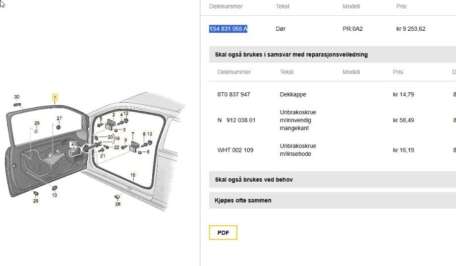 Dør venstre foran til Škoda Citigo-e 2019-->> (SKODA|1S4 831 055 A|)