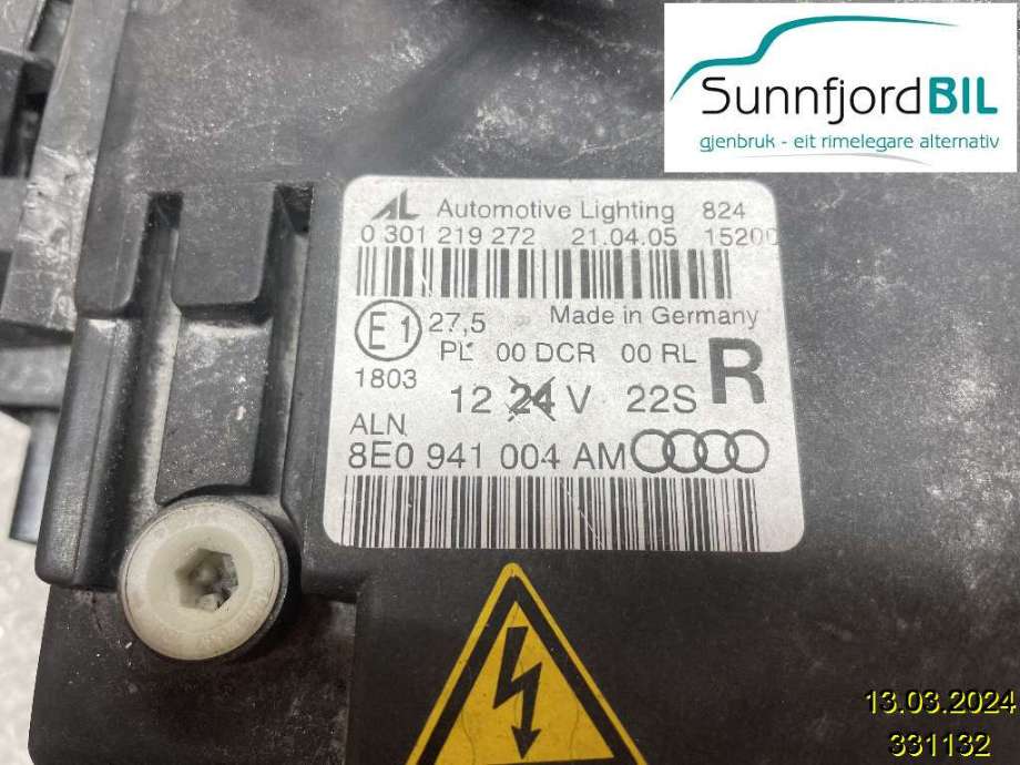 Frontlykt høyre xenon til Audi A4 2004-2008 (Type III) (B7) (B7) (AUDI|8E0 941 030 AS||8E0941004AM)