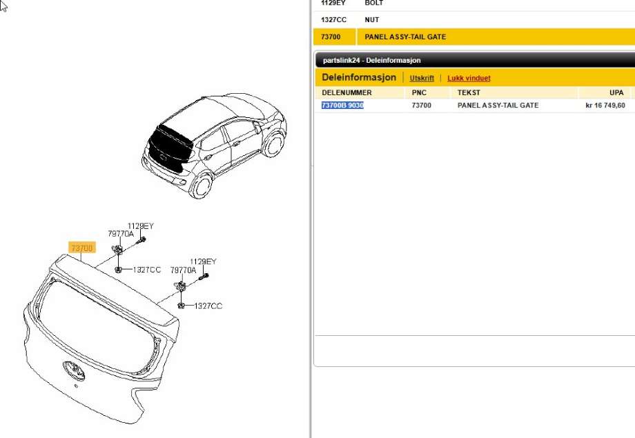 Bakluke combi til Hyundai i10 2014-2018 (Type II)  (HYUNDAI|73700B9031|73700B9030|)