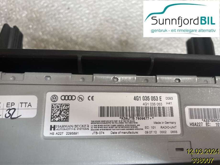Bilstereo diverse til Audi A6 2011-2014 (Type IV, Fase 1) (C7) (C7) (AUDI||4G1035053E)