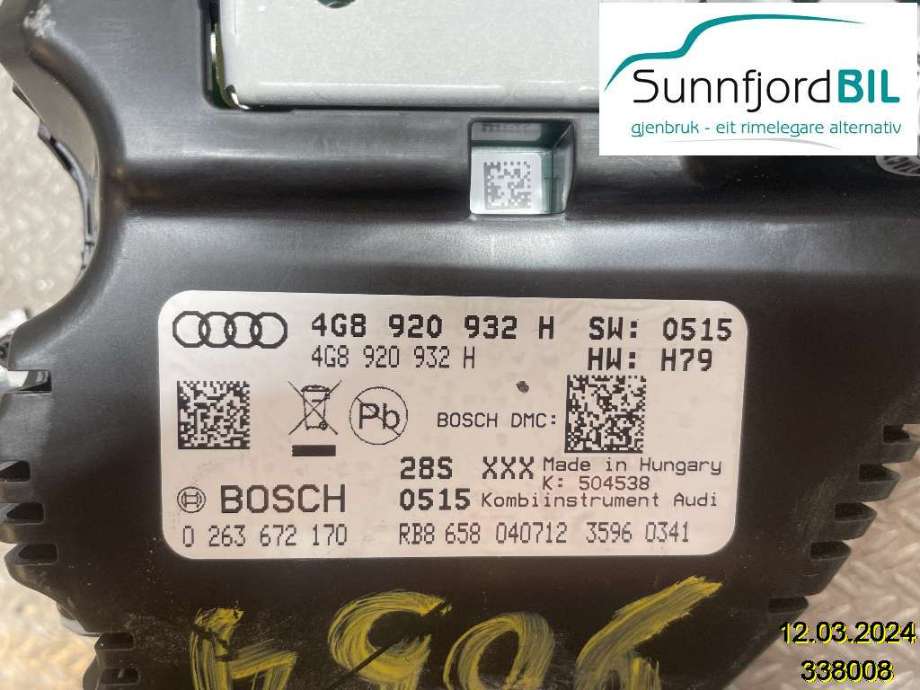 Instrumentpanel til Audi A6, 2011-2014 (Type IV, Fase 1) (C7) (C7) (AUDI|4G8920932H)