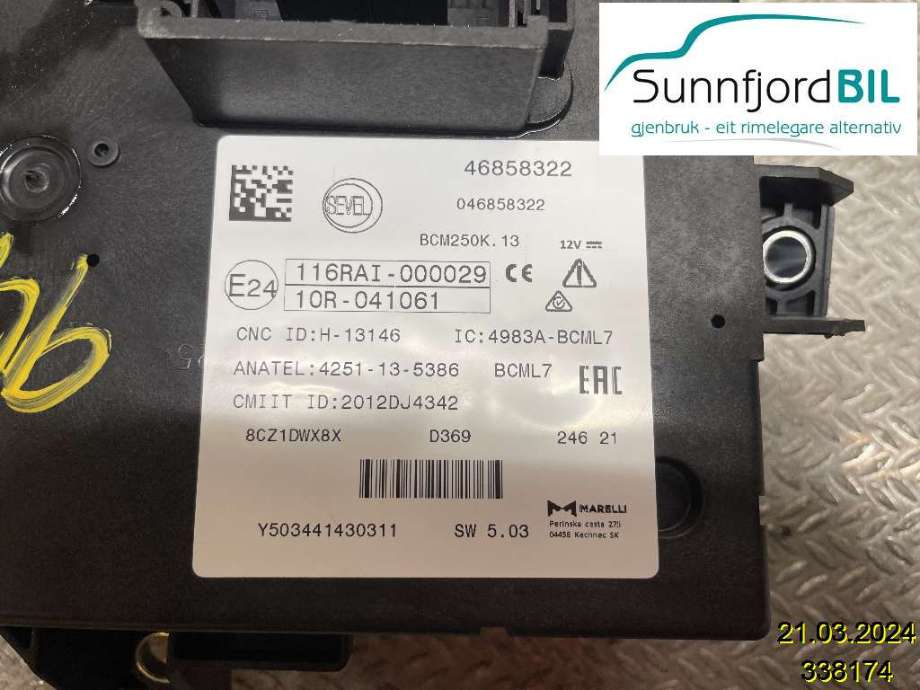 Sikringsboks til Citroën Jumper 2014-->> (Type III, Fase 2) (CITROEN||46858322)