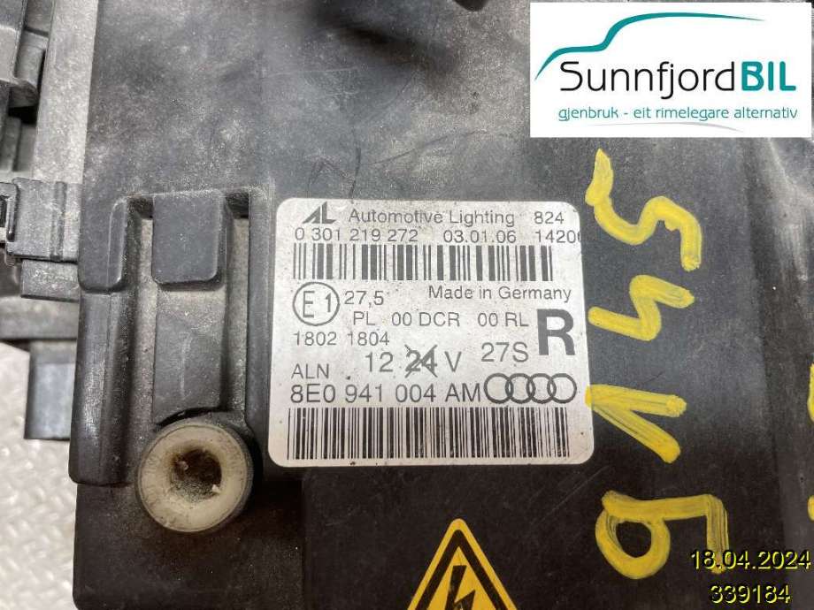 Frontlykt høyre xenon til Audi A4 2004-2008 (Type III) (B7) (B7) (8111052390||8E0941004AM)