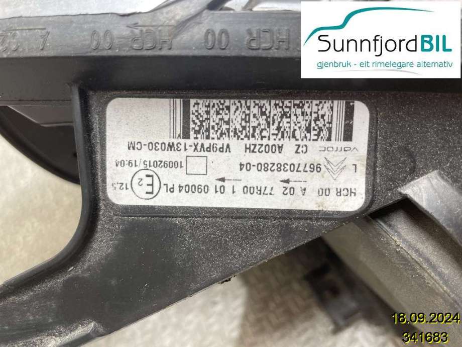 Frontlykt venstre halogen til Citroën C3 2010-2016 (Type II)  (CITROEN|16 069 316 80|)