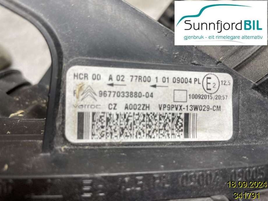 Frontlykt høyre halogen til Citroën C3 2010-2016 (Type II)  (CITROEN|16 069 314 80|)