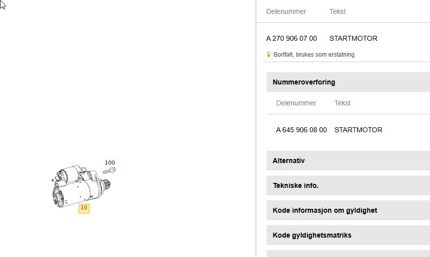 Starter diesel til Mercedes A-Klasse, 2012-2018 (W176) (W176) (MERCEDES|A 645 906 08 00)