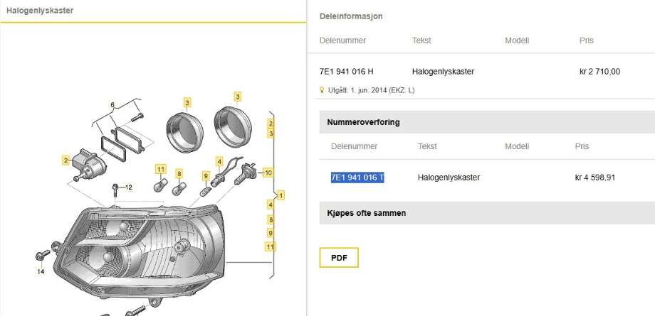 Frontlykt høyre halogen til VW Transporter / Caravelle 2009-2015 (Fase 2) (T5) (T5) (VOLKSWAGEN|7E1 941 016 R|7E1 941 016 T|7E1941016H)