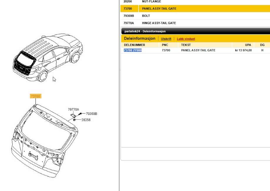 Bakluke til Hyundai Ix35 2010-2015  (HYUNDAI|73700 2Y000|)