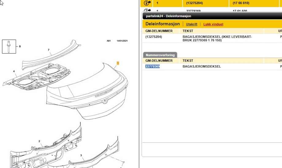 Bakluke sedan til Opel Insignia A 2009-2014  (OPEL|13275284|22779369|)
