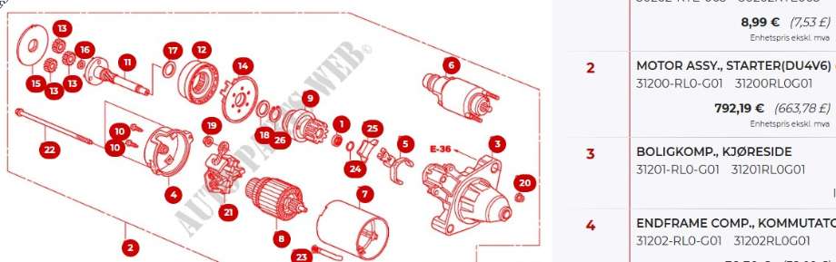 Starter diesel til Honda CR-V, 2007-2012 (Type III)  (HONDA|31200RL0G01)