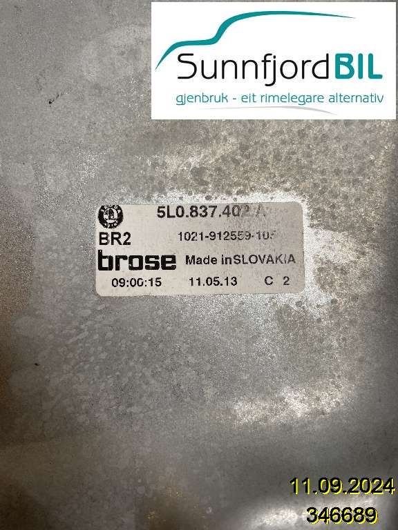 Ruteheis til Škoda Yeti 2009-2013 (Fase 1)  (Skoda|5L0 837 462|)