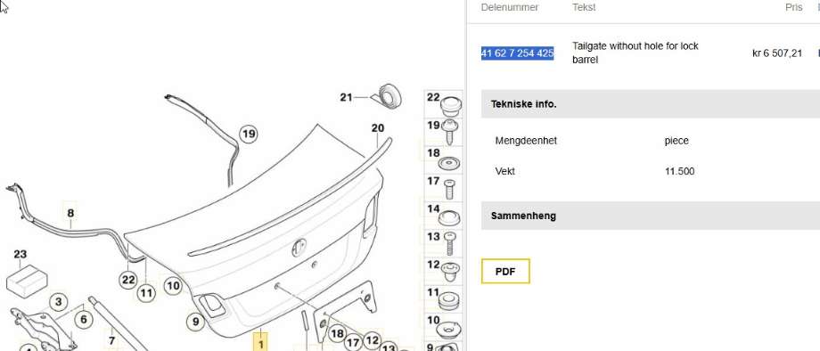 Bakluke sedan til BMW 3-Serie 2005-2011 (E90/E91/E92/E93) (E90/E91/E92/E93) (BMW|41 62 7 254 425|)