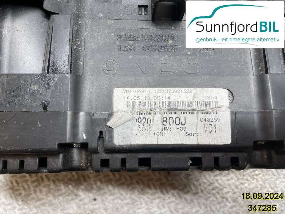 Instrumentpanel til Škoda Yeti 2009-2013 (Fase 1)  (Skoda||5L0 920 800 J)