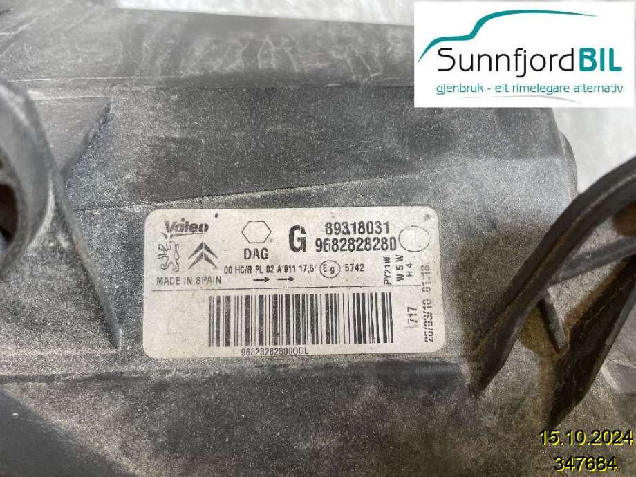 Frontlykt venstre halogen til Citroën Berlingo 2008-2015 (Type II, Fase 1)  (CITROEN|6208 K6||9682828280)
