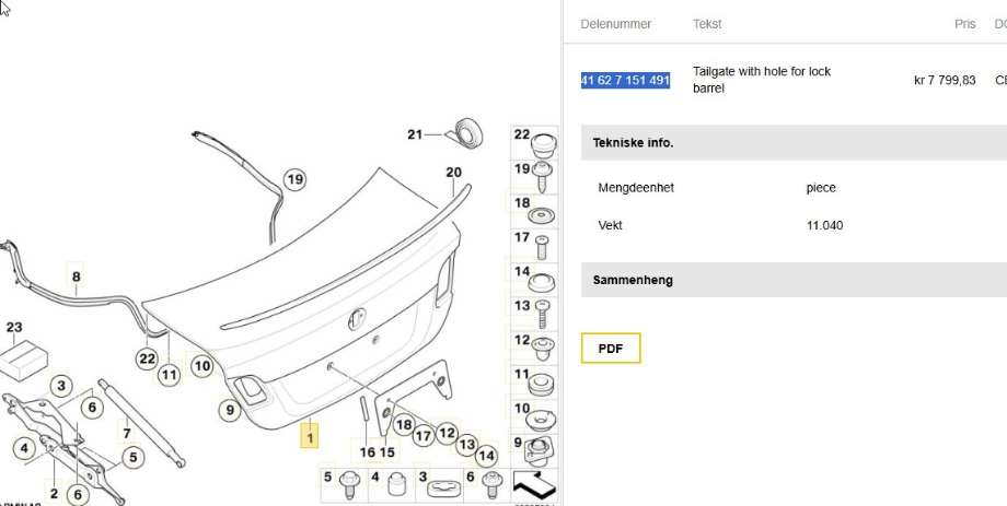 Bakluke sedan til BMW 3-Serie 2005-2011 (E90/E91/E92/E93) (E90/E91/E92/E93) (BMW|41 62 7 151 491|)