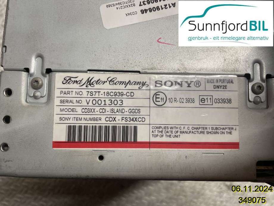 Bilstereo til Ford Mondeo 2007-2010 (Type IV, Fase 1)  (FORD|1805703|7S7T18C939CF|7S7T18C939CD)