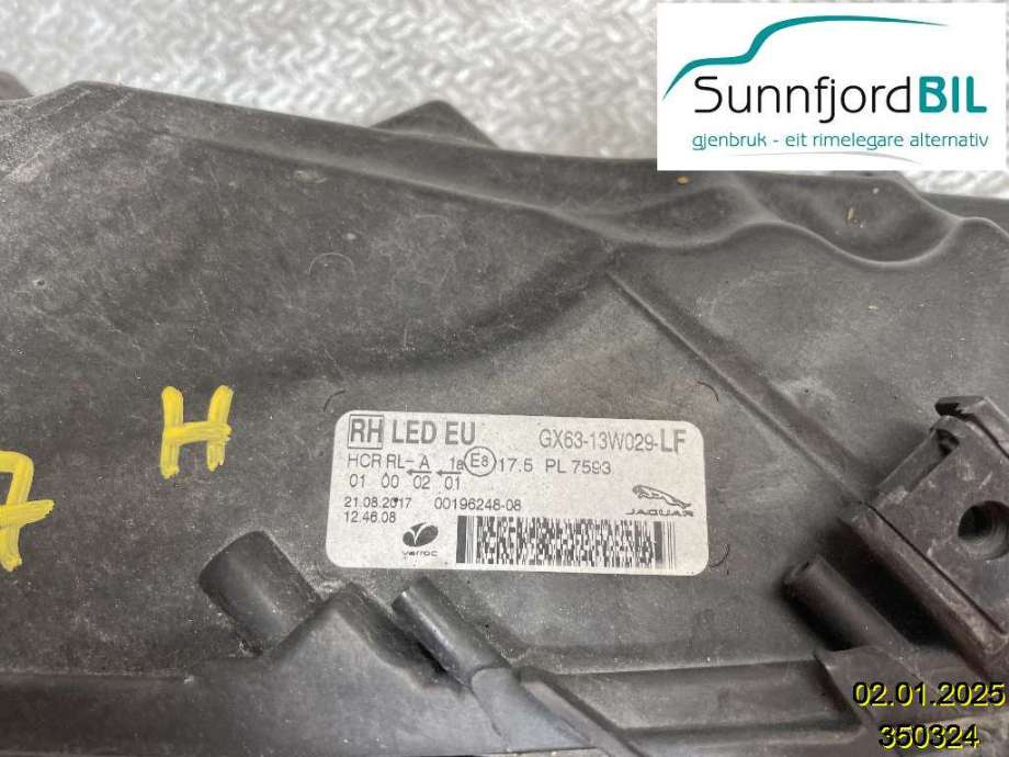 Frontlykt høyre halogen til Jaguar XF 2015-->> (X260) (X260) (JAGUAR|GX6313W029LH|T2H24587|)