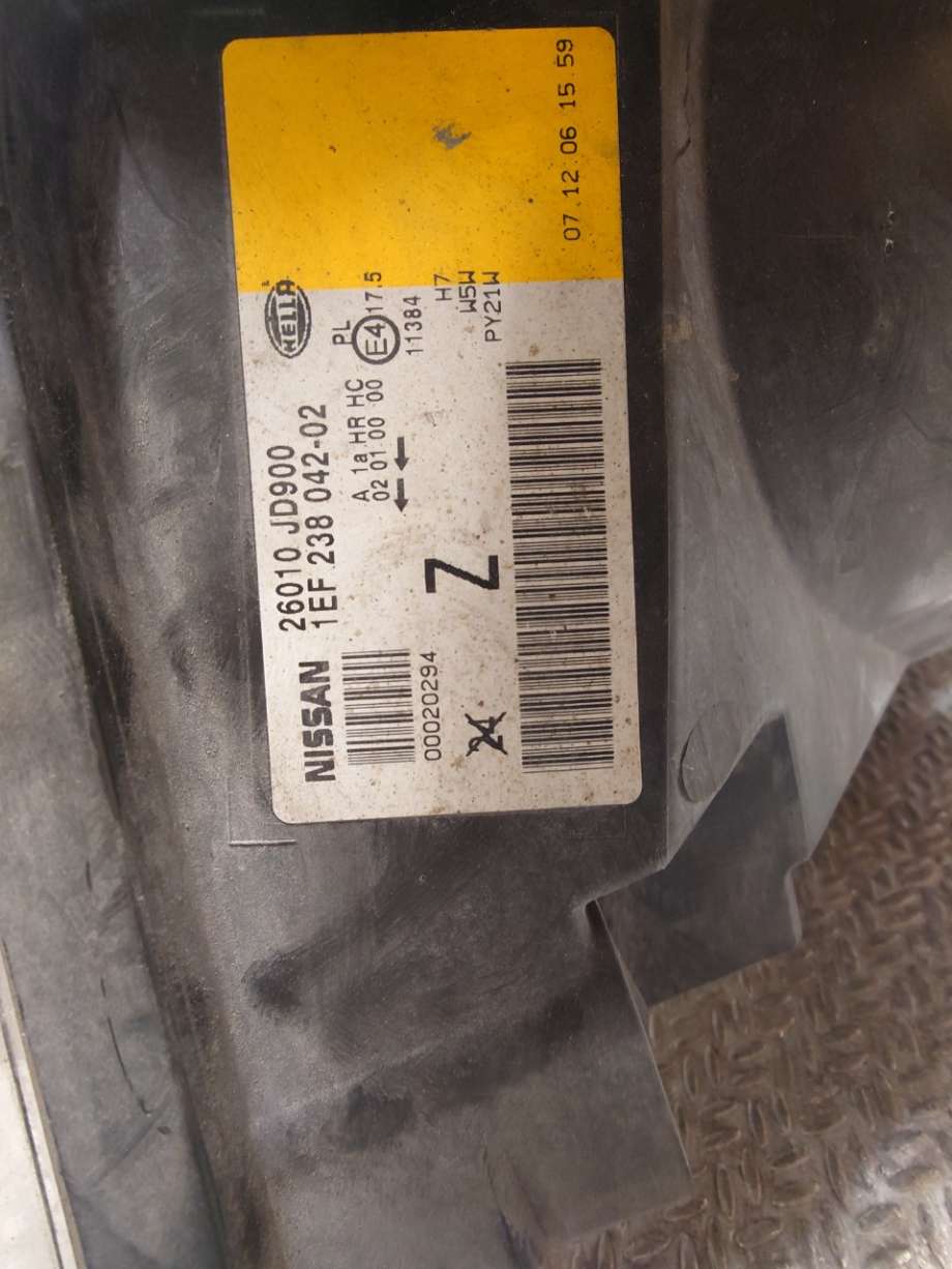 Frontlykt høyre halogen til Nissan Qashqai 2007-2010 (Type I, Fase 1)  (NISSAN|26010JD900|26010JD95A|26010 JD900)