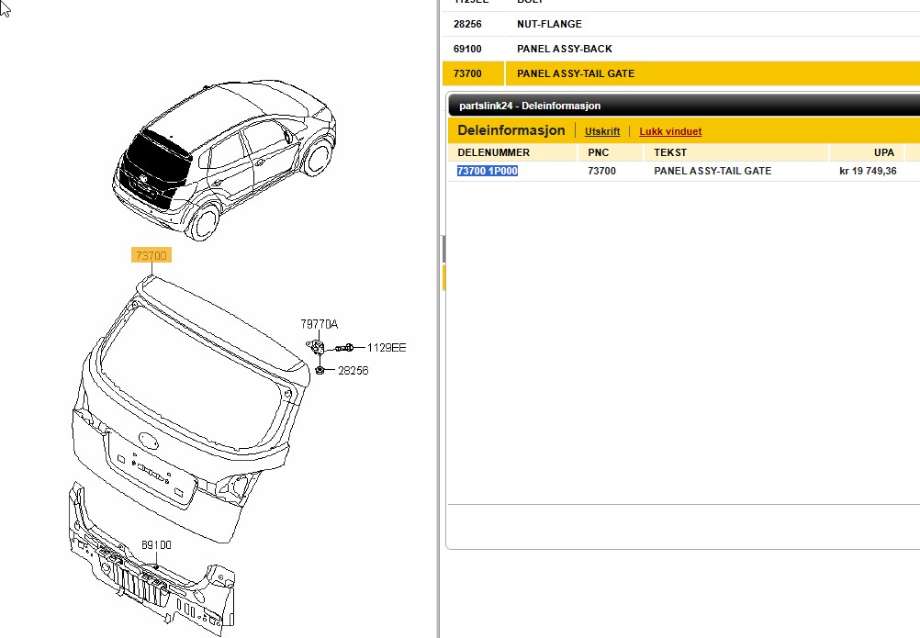 Bakluke combi til Kia Venga 2010-2017  (KIA|737001P000|)