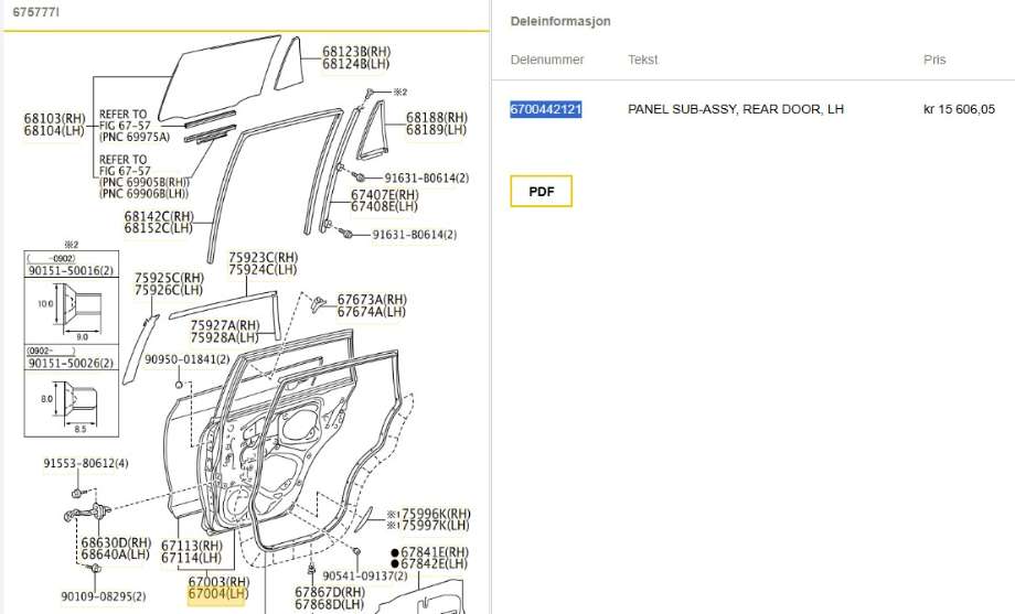 Dør venstre bak til Toyota RAV4 2009-2013 (Type III, Fase 2) (TOYOTA|6700442121|)