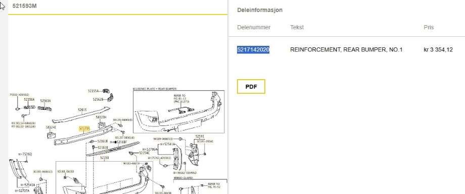 Støtfangerforsterkning bak til Toyota RAV4, 2009-2013 (Type III, Fase 2)  (TOYOTA|5217142020)